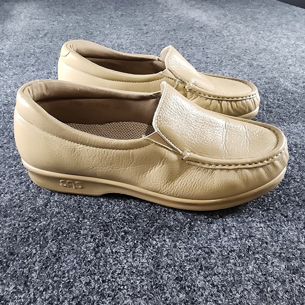 SAS Twin Comfort Womens 8.5 M Tan Leather Slip On Loafers Moc Toe Shoes USA